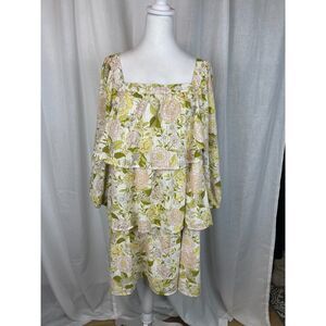 Who What Wear Floral Ruffle Dress Boho Cottagecore Square Neck L